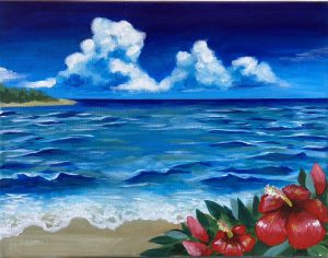 沖縄の海とハイビスカス_横-